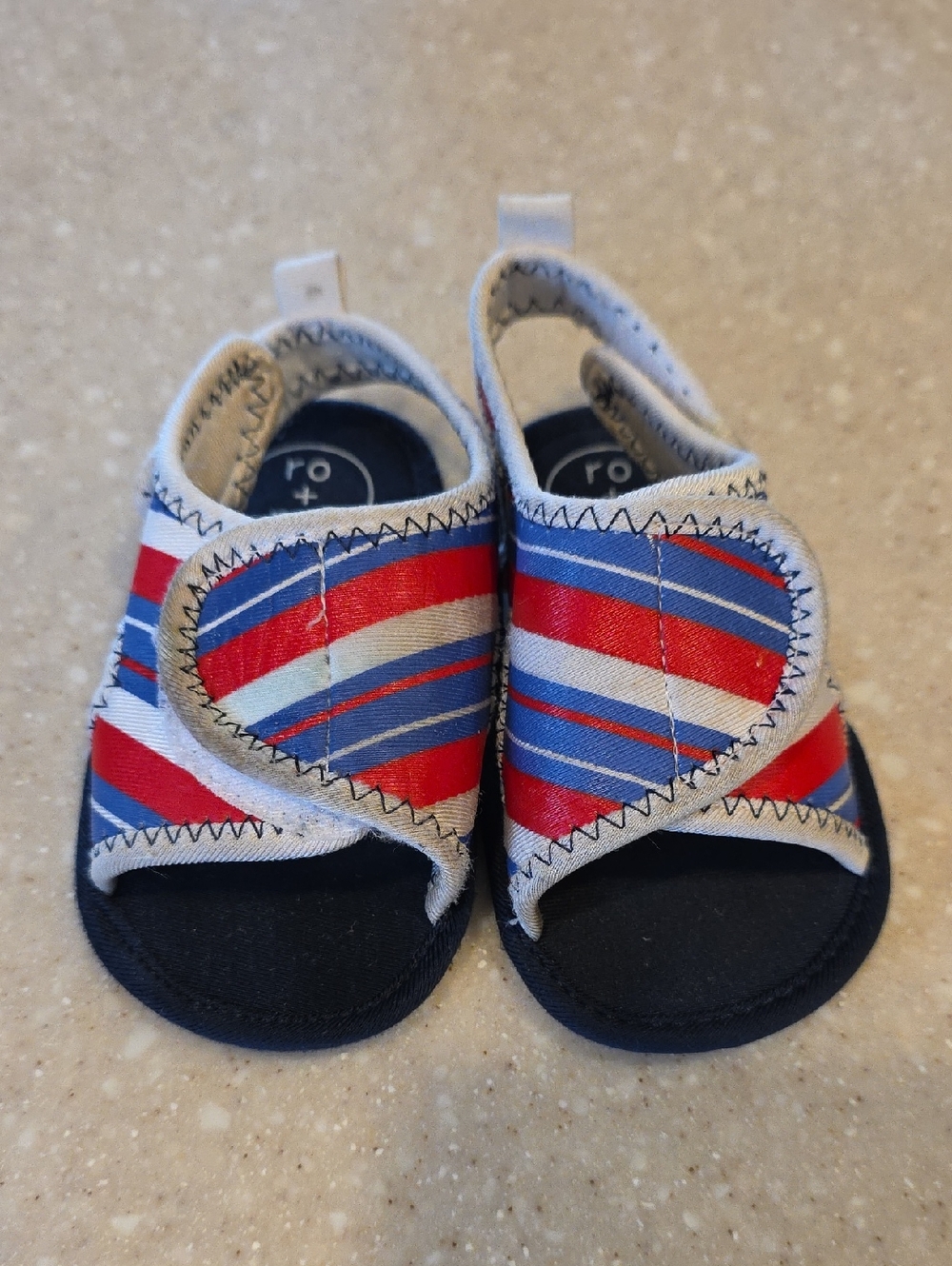 RO+ME BY Robeez Baby Walker Sandals with Red and Blue Stripes